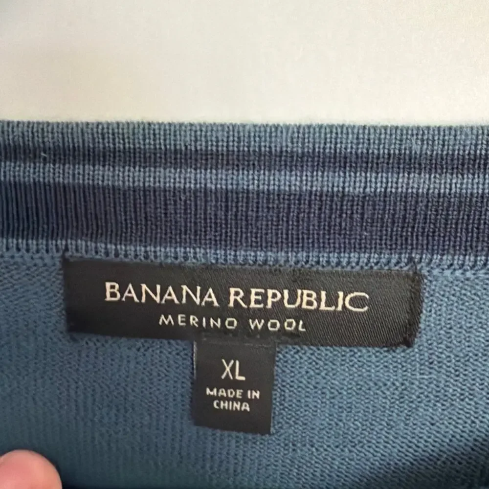 Banana Republic, XL, Teal Blue Merino Wool Sweater, Crewneck, Fine Knit, Mens